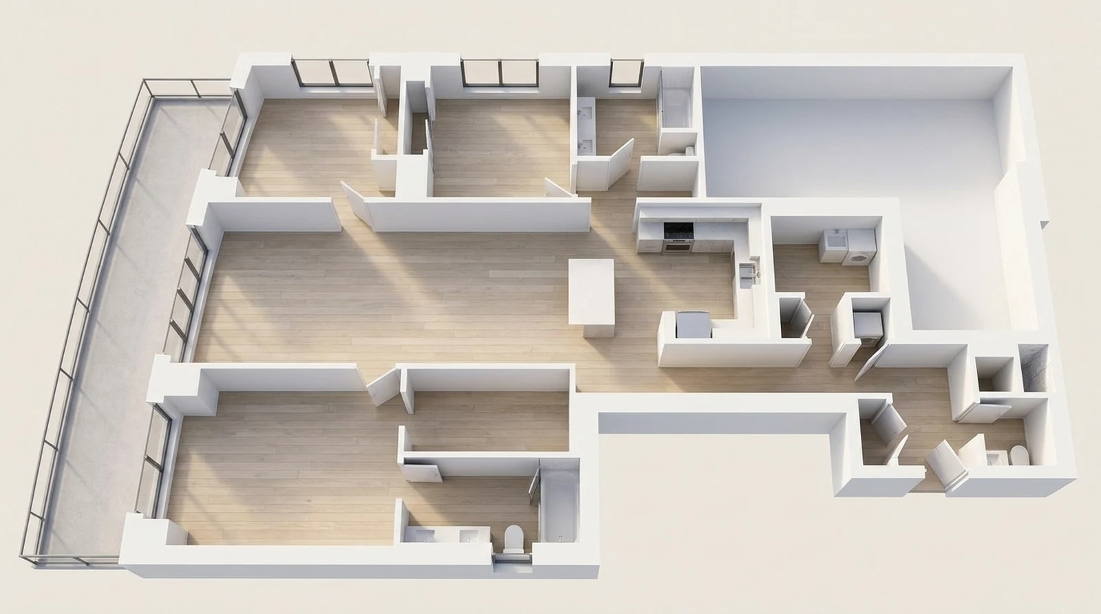 The floor plan raised into a three-dimensional apartment model