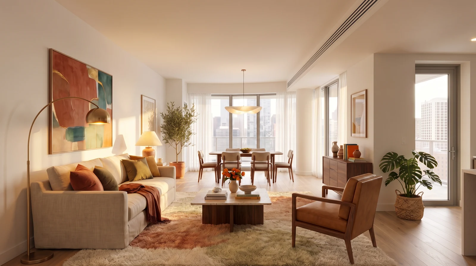 The completed furnished living and dining room