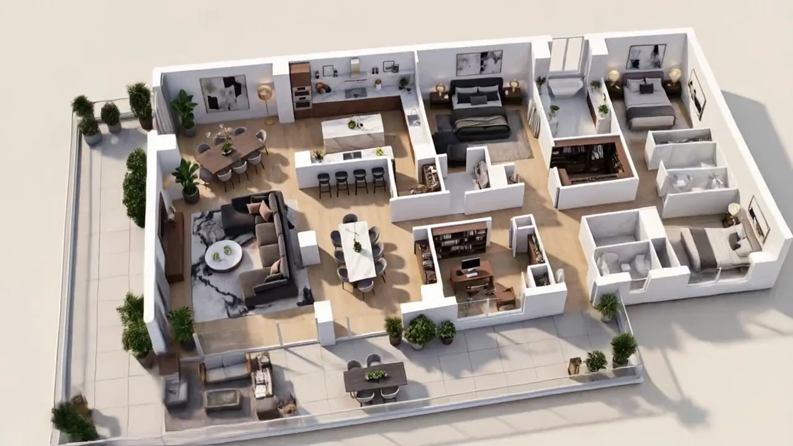 Furnished 3D model of the penthouse